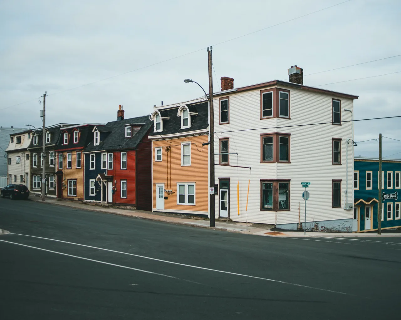 Colourful homes along a residential street in St. John's
